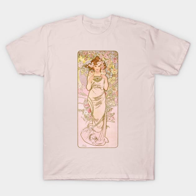 The Flowers: Rose  by Alphonse Mucha T-Shirt by UndiscoveredWonders